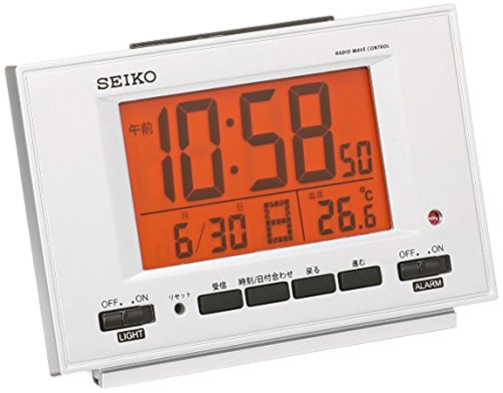 세이코 clock 자명종 전파 디지탈 자동 점등 캘린 온도 표시 은색 메탈릭 SQ780S SEIKO