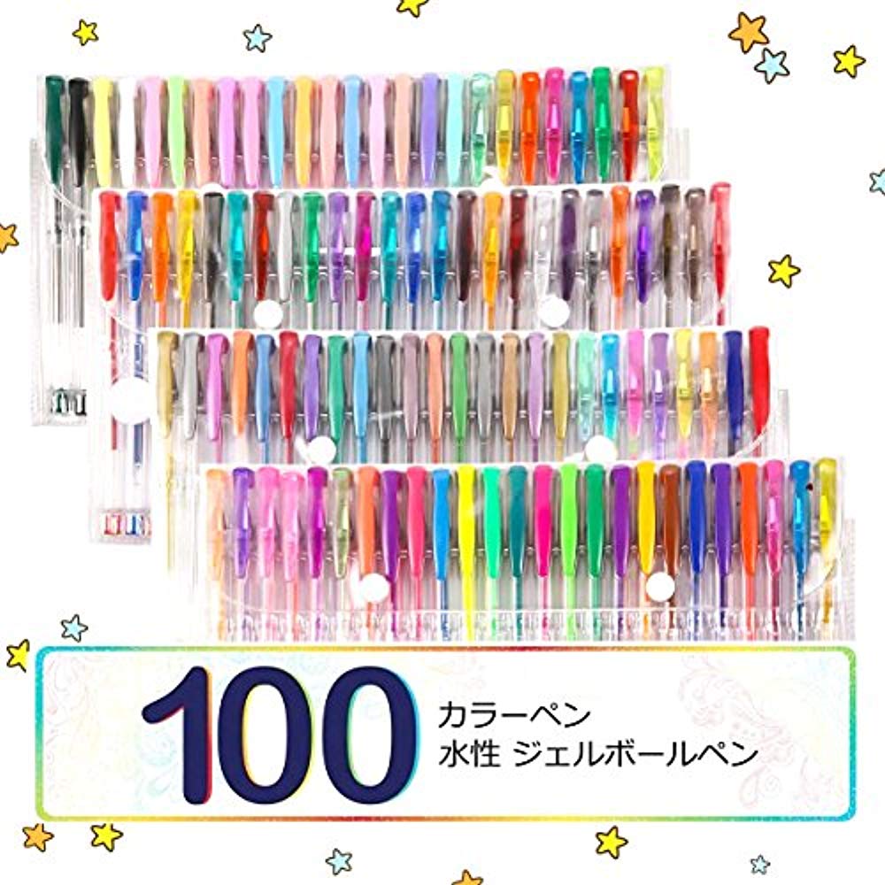Litchi 100색 젤 볼 펜 다색 중성 형광색 0.8~1.0 케이스