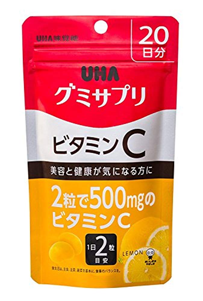 UHA구미(젤리) 사프리(supplement) 비타민C 레몬 맛 스탠드 파우치 40알 20일분