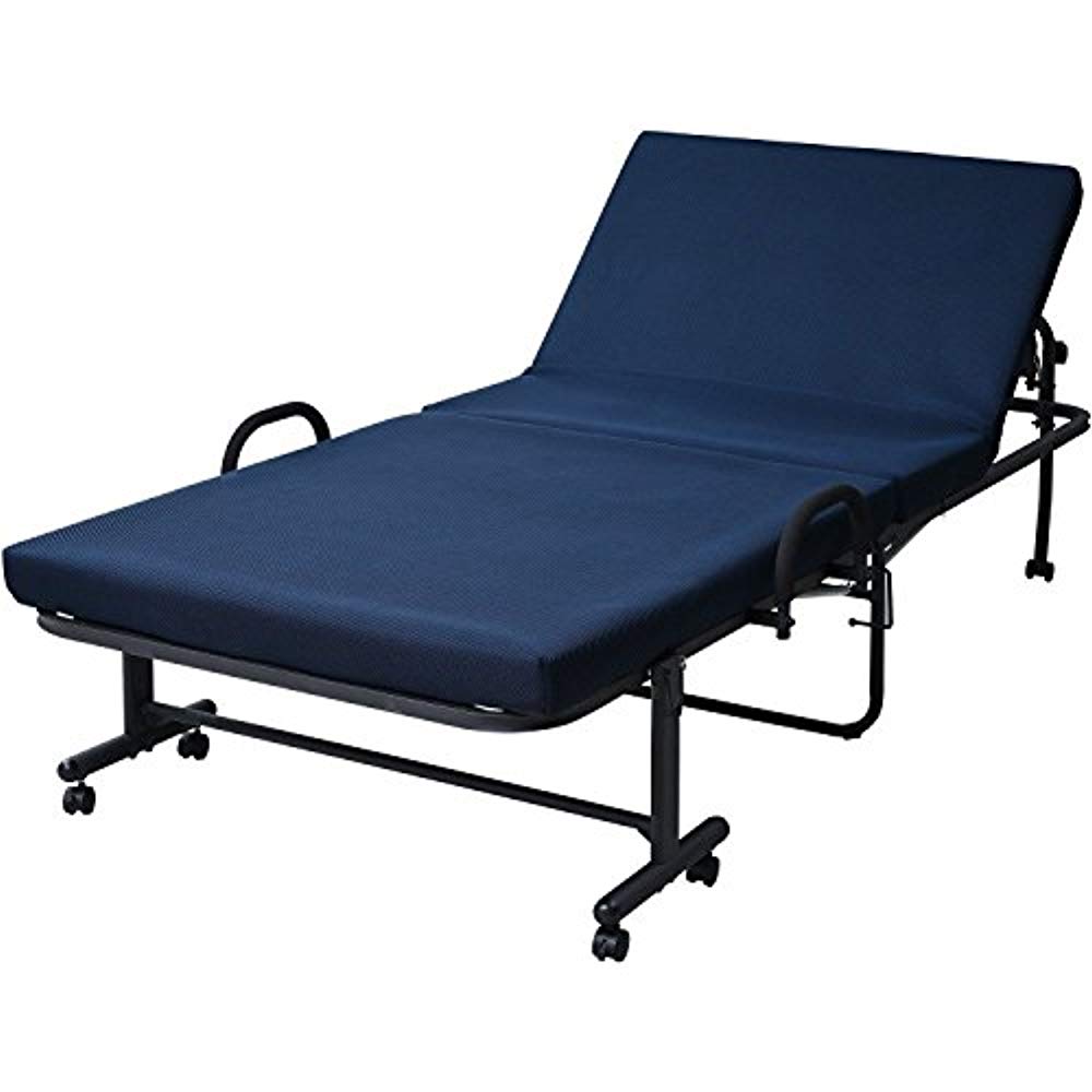 야마젠 일본 접이식 침대 고반발 14단계 리클라이너 네이비 W103×211×55.5cm  