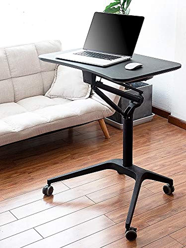 [재택근무] 높낮이 조절 스탠딩 책상 테이블 폭71.5cm×47.5cm 무단계 승강 캐스터 부착 흑색