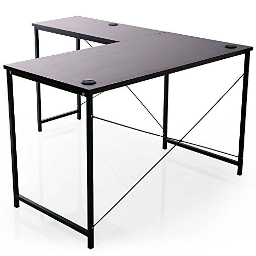 [재택근무] 로우야 일본 L자형 컴퓨터 책상 테이블 공간활용 폭140cm 블랙/월넛